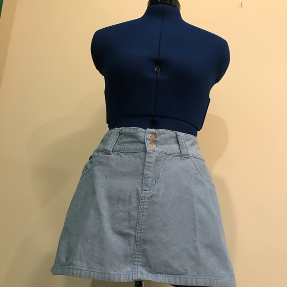 Split Baby Blue Corduroy Mini Skirt - Picture 4 of 10